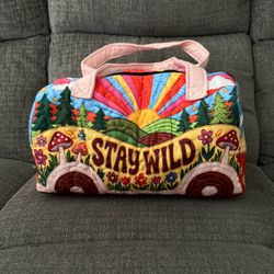 🌺 New! Quilted Vibrant Color Stay Wild Bus Large Weekender Duffel Tote Bag
