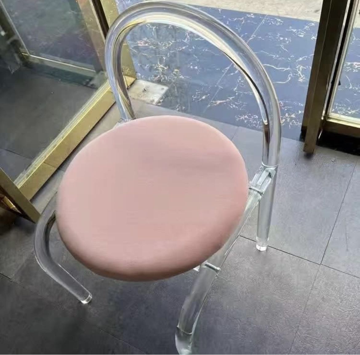 Acrylic Vanity Chair,Clear Acrylic Chair with Velvet Cushion,Stackable Modern Dining Chair,Transparent Acrylic Vanity Stool for Makeup Room,Accent Sid
