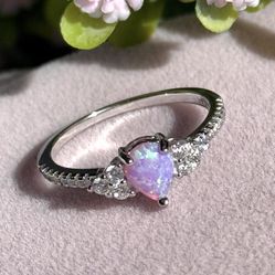 Pink Opal 💍 925 Sterling Silver Ring Size 8