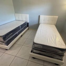 Twin Size Bed Frame With Mattress Two Sets 6PCS BED + MATTRESS + BOXSPRING SET FREE DELIVERY 