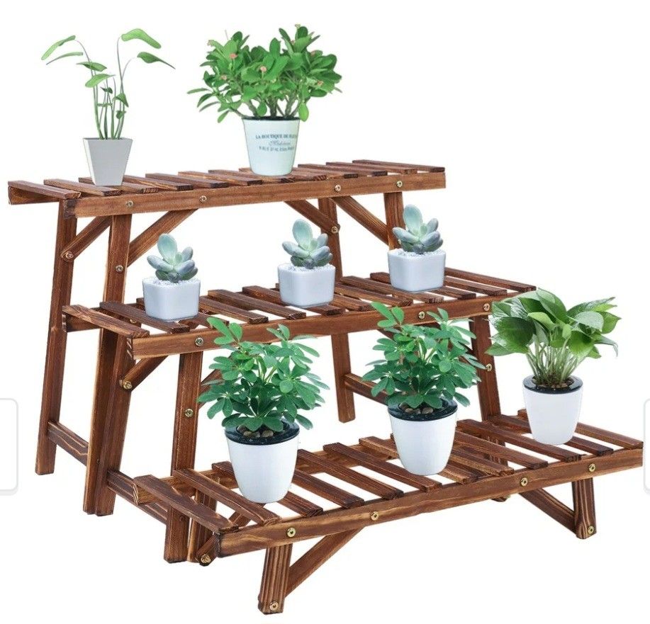 3 Tiers Wood Plant Rack Patio.