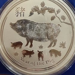 2019 10oz Australia Lunar Year Of The Pig Silver Coin 