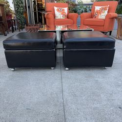 Mid Century Vinyl Footstools Ottoman