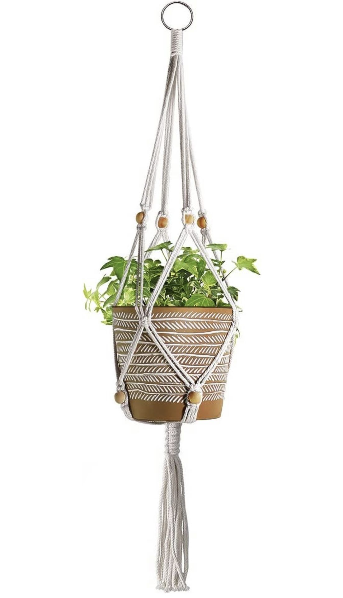 Plant Hanger Macrame, Indoor Boho Hanging Planters with Wood Beads, Hanging Plant & Flower Pot Holder with Tassels - Pack of 1
