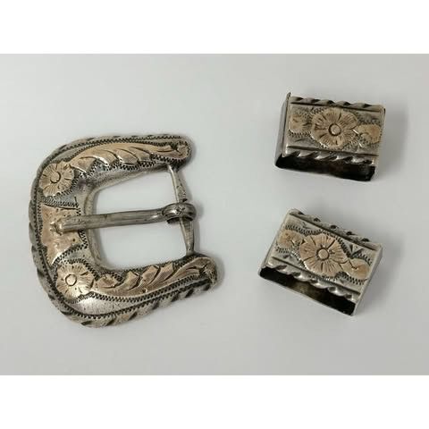 3pc Vintage RMS Romero Martinez Sandoval Sterling Silver 925 Mexico Belt Buckle