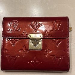 Authentic Louis Vuitton Embossed Red Shiny Leather 