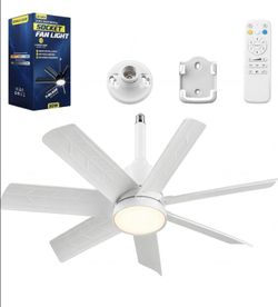28 Inch Socket Fan Light with Remote Control, Screw in E26/E27 Ceiling Fan with LED Light, 3000-6000K Dimmable Color Temp, 6 Speeds, Timer, for Bedroo