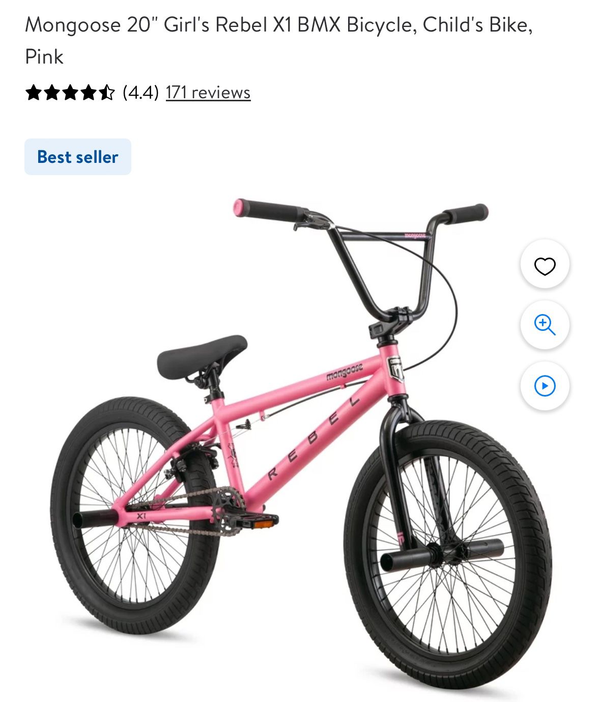 Mongoose 20" Girl's Rebel X1 BMX Bicycle, Child's Bike, Pink