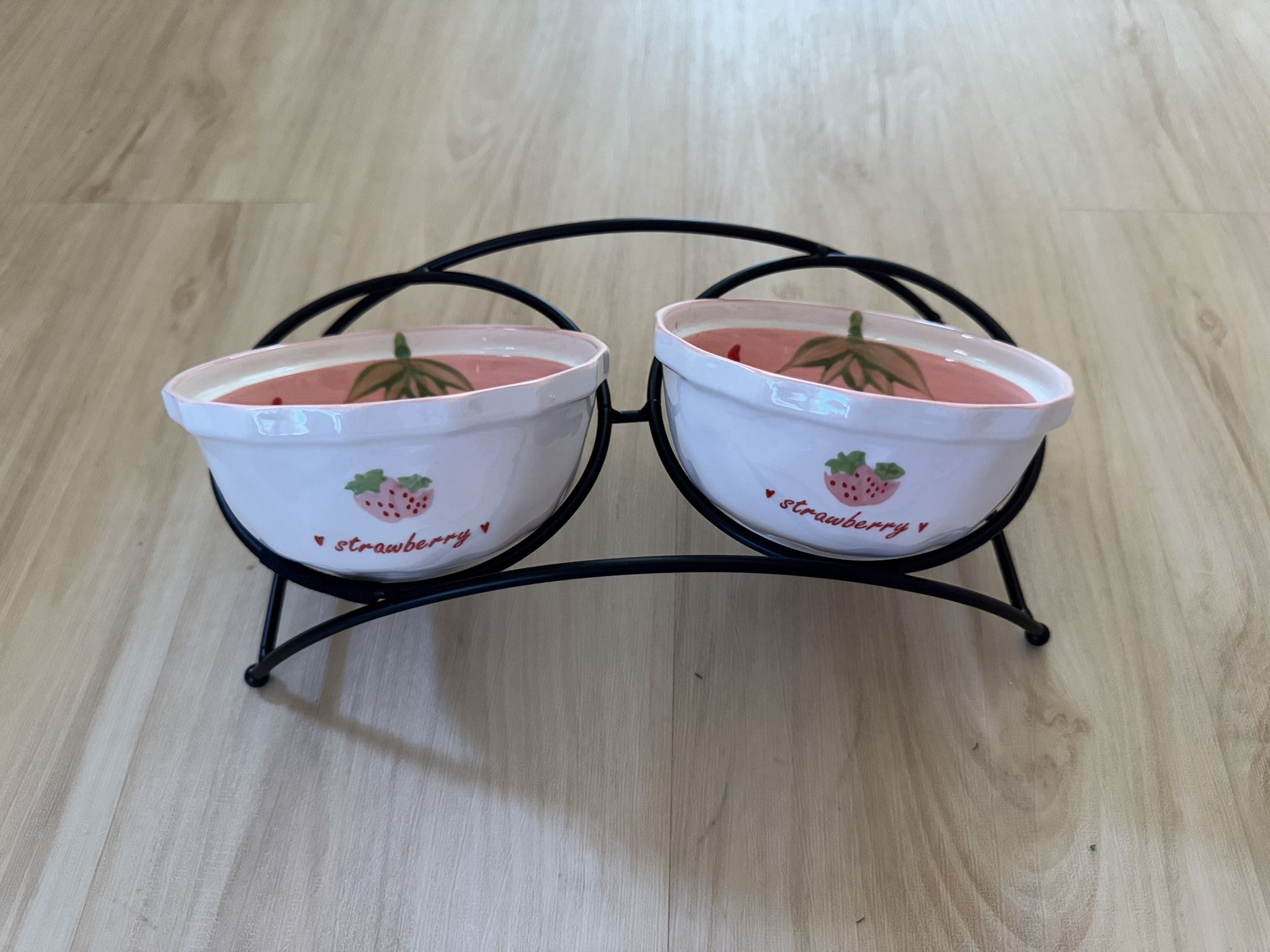 Pink Ceramic Strawberry Pet Bowls