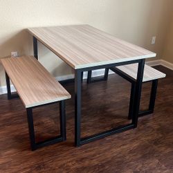 Ashley Waylowe 3-Piece Dining Set – Black & Beige, Table + 2 Benches – $200 (Retails $350+)