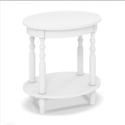 2 Tier Oval Side Table With Storage Shelf