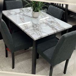 Marble top 5 pc dining table set
