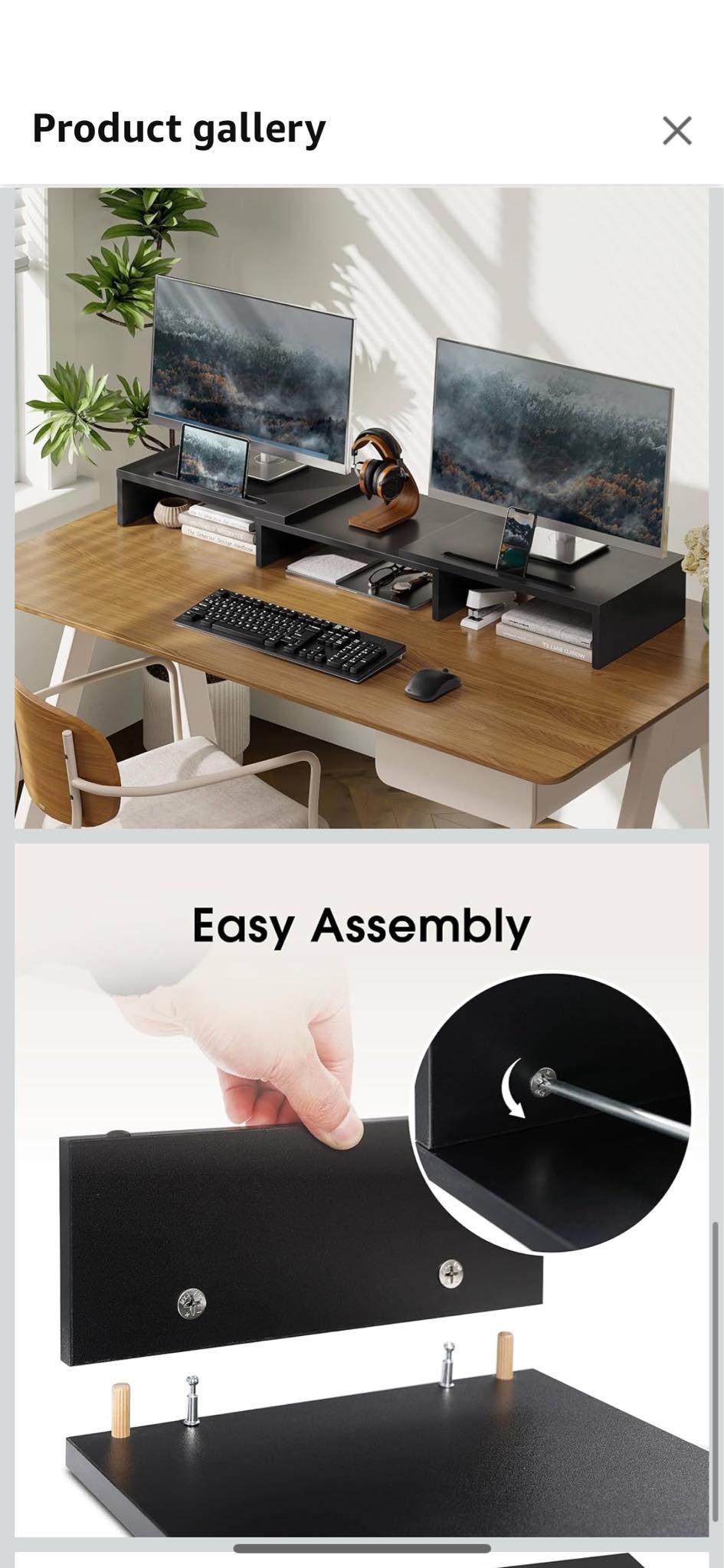 Monitor Stand with 2 Extra Phone Holder, Wood PC Laptop Computer Stands Riser, 3 Shelf Swivel Length Adjustable, Home Office Supplies Desk Organzier, 