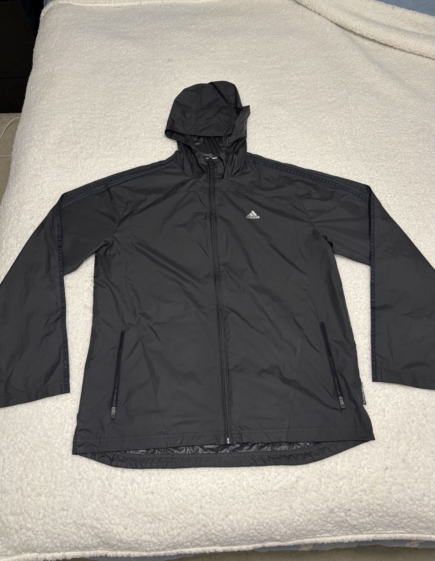 Adidas Men Black Full Zip Hooded Windbreaker Jacket