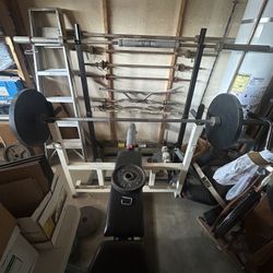 Bench Press, Dumbbells, Steel Plates, Universal Gym, Punching Bag, Squat Rack, 50lb Bars, 40lb Bars, Ez Curl Bars, Weight Belts, Straight Bars