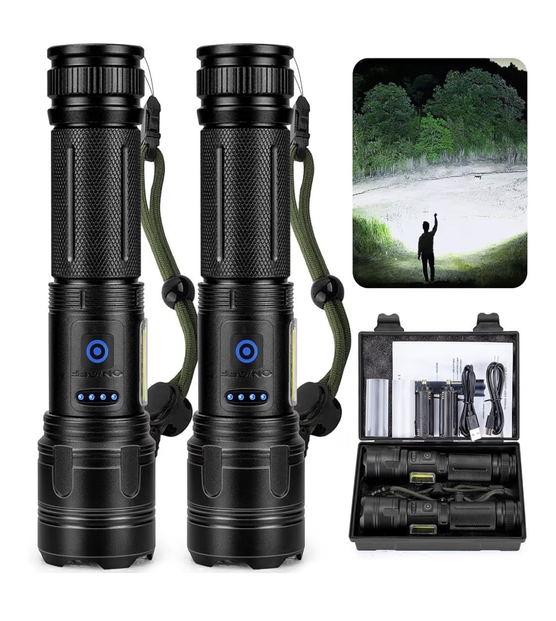 Paquete de 2 linternas recargables, linterna LED. 2-Pack Rechargeable Flashlights, LED Flashlight.