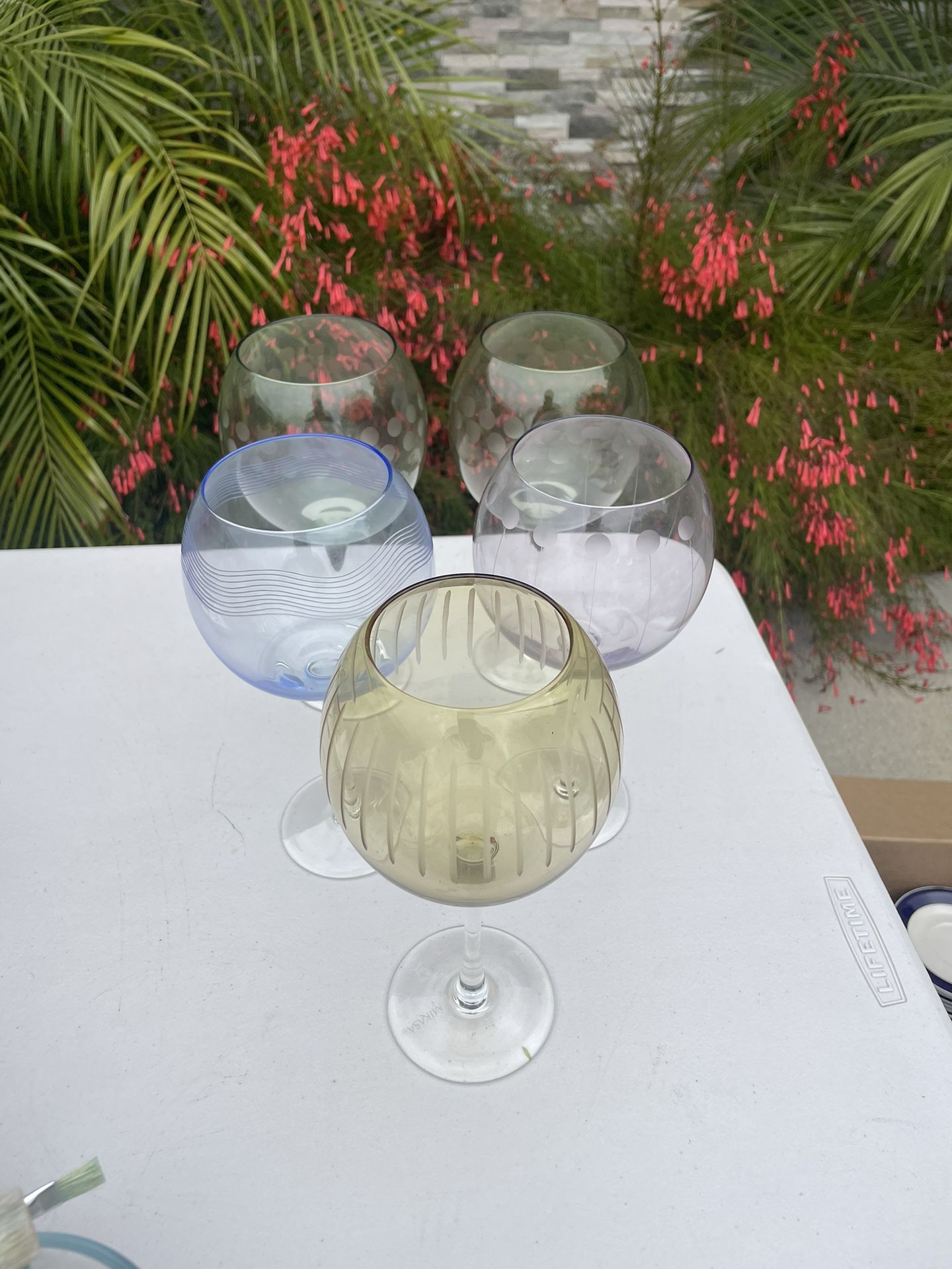 Extra LARGE Mikasa colored wine glasses.