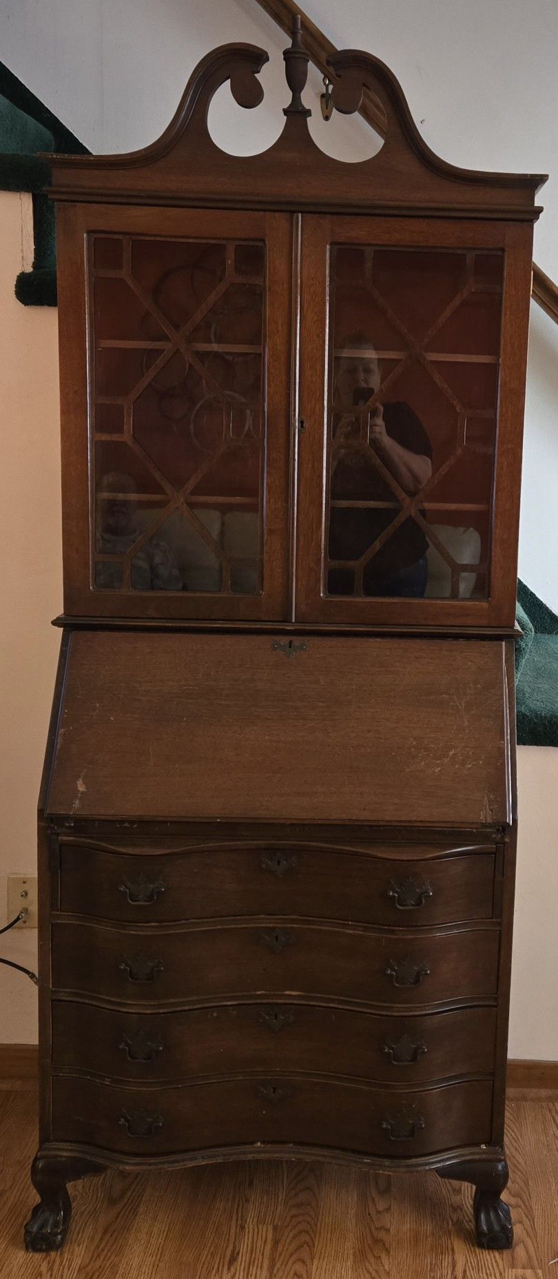 Antique Mahogany Chippendale Style Bow Front Ball and Claw Tall Secret -