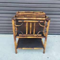 Burnt Bamboo 2 Tier Magazine Stand with Sliding Tray at Top.