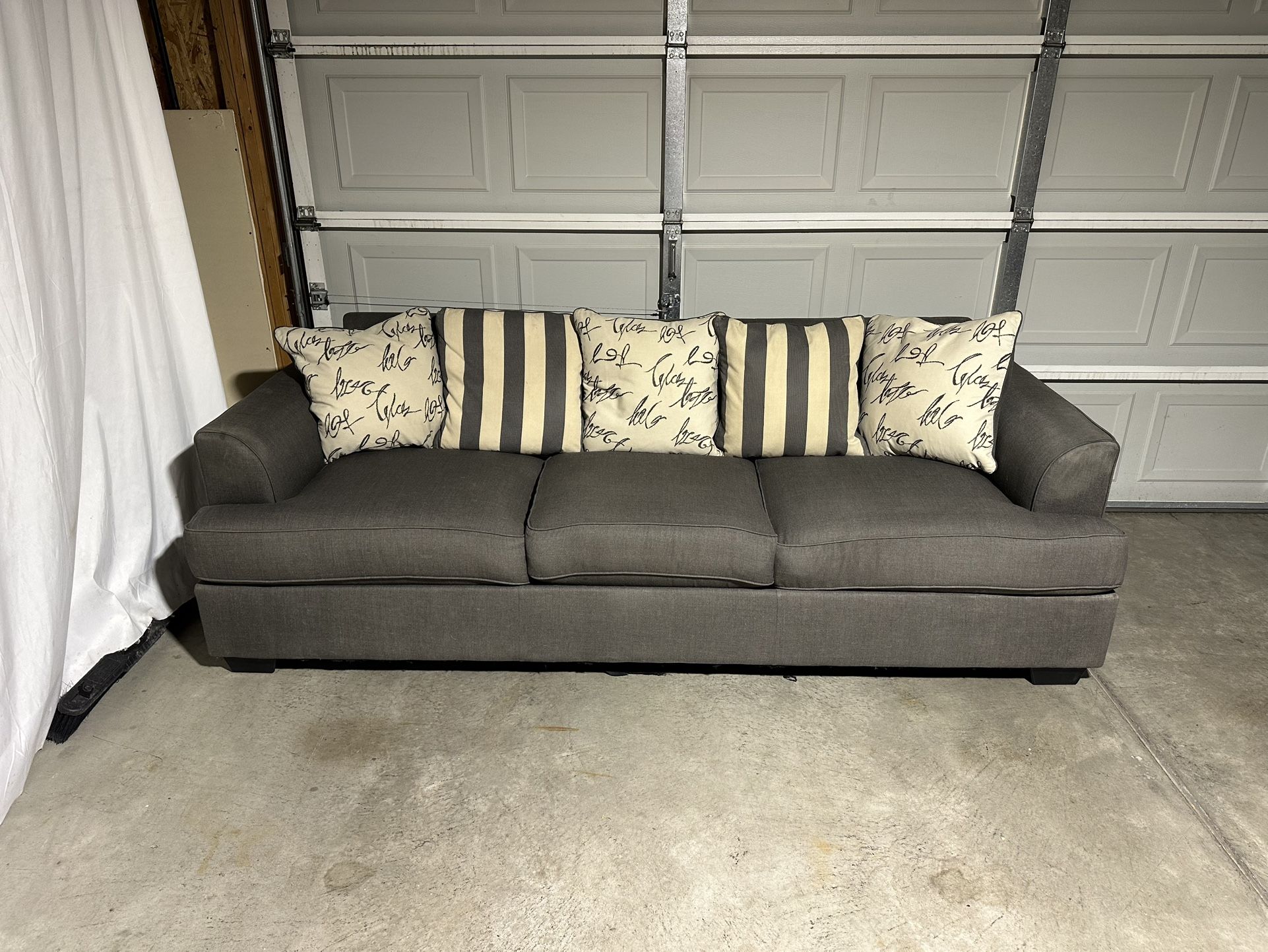 Grey Couch with Accent Pillows *Free Delivery*