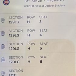 LG..129…Row- H… seats.. 3-4-5-6.. With parking pass… LOT.. L..  $800  Season tickets… 🎫  Today’s games at 4:15..  Playing the Chicago Cubs…