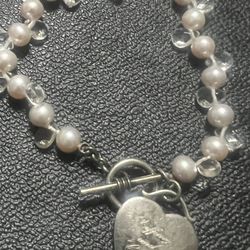 Tiffany / Crystal 925 Heart   Pearl And Crystal Bracelet
