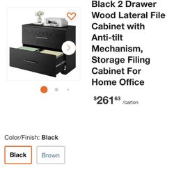 DEVAISE 2-Drawer Wood Lateral File Picked Up Cabinet with Anti-tilt Mechanism - Black