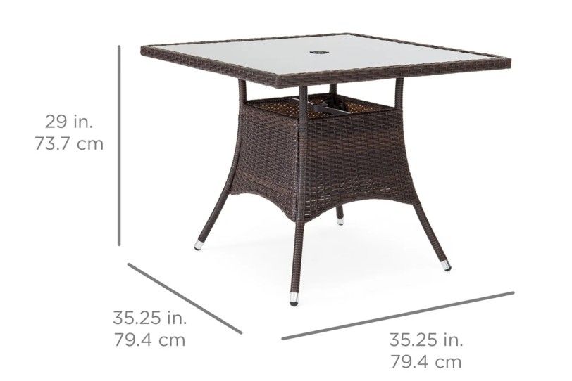 NEW Best Choice Products Brand Wicker & Glass Outdoor Patio Dining Table 35x35"