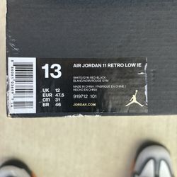 Jordan 11 Retro IE  Low White/Red Size 13