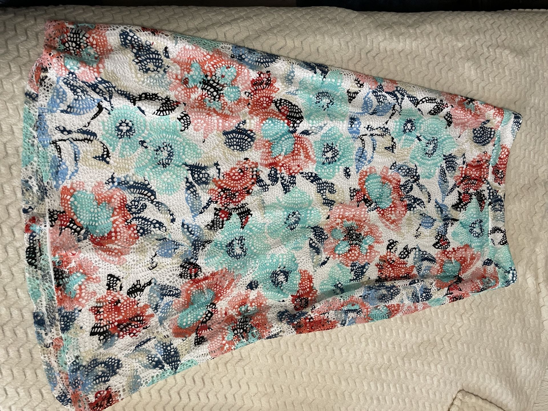 Soho Apparel Ltd Skirt Size 10 Lined Eyelet Blue Salmon White Maxi Side Zip
