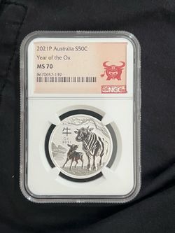 2021 P Australia 50c 1/2 oz Silver Coin - Year of the Ox Graded NGC MS70