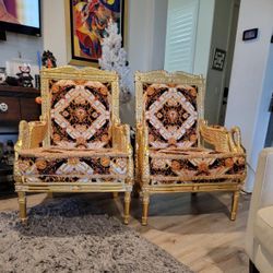 ESTATE Pair of Swan Throne Chairs French Imperial French Villa Style Furniture