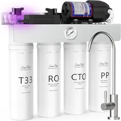 SimPure T1-400UV Tankless Reverse Osmosis System with UV, NSF/ANSI 58 Certified, Under Sink RO Water Filter System 400 GPD, 8 Stage Filtration Near 0 