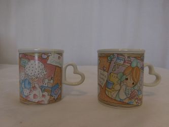 Precious Moments 1998 by Enesco Sweet Cookie in the Bunch Heart Handle Mug Cup + 1996 Precious Moments cup You Have Touched So Many Hearts by Enesco