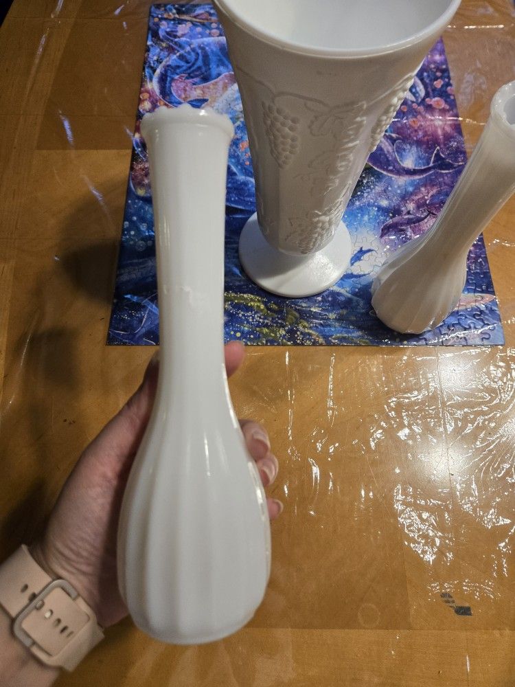 Milk glass shaped vases