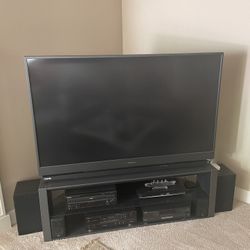 Mitsubishi 65” HD Rear Projection TV & Stand + Blu-ray Player, Surround Receiver and Speakers