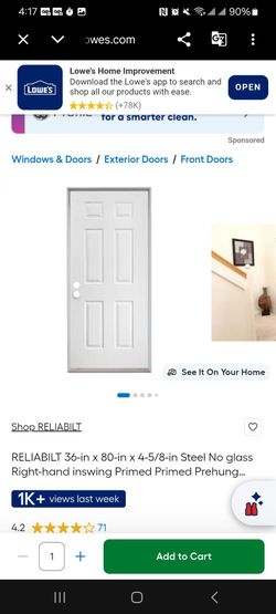 RELIABILT 36-in x 80-in x 4-5/8-in Steel No glass Right-hand inswing Primed Primed Prehung Single door Front Door with Brickmould Insulating core