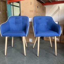 Dining Chairs Set of 2, Mid-Century Modern Chairs with Thick Cushions and Wood Legs, Black/Blue/Yellow  