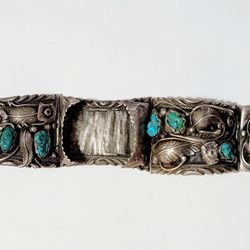 Navajo TERRY Francisco Sterling Turquiose Cuff Bracelet 