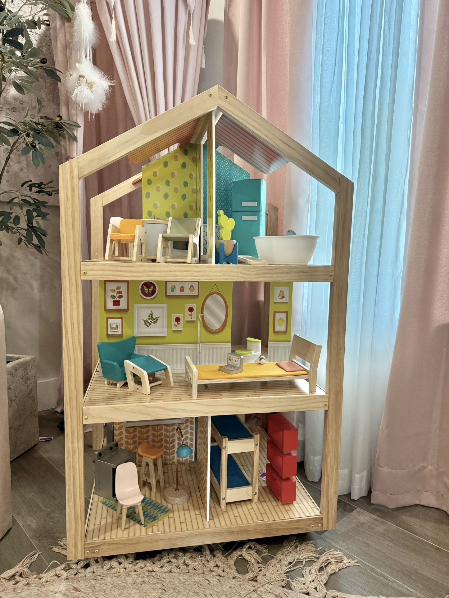 KidKraft Wooden Mid-Century 360-Play Dollhouse with Wheeled Base