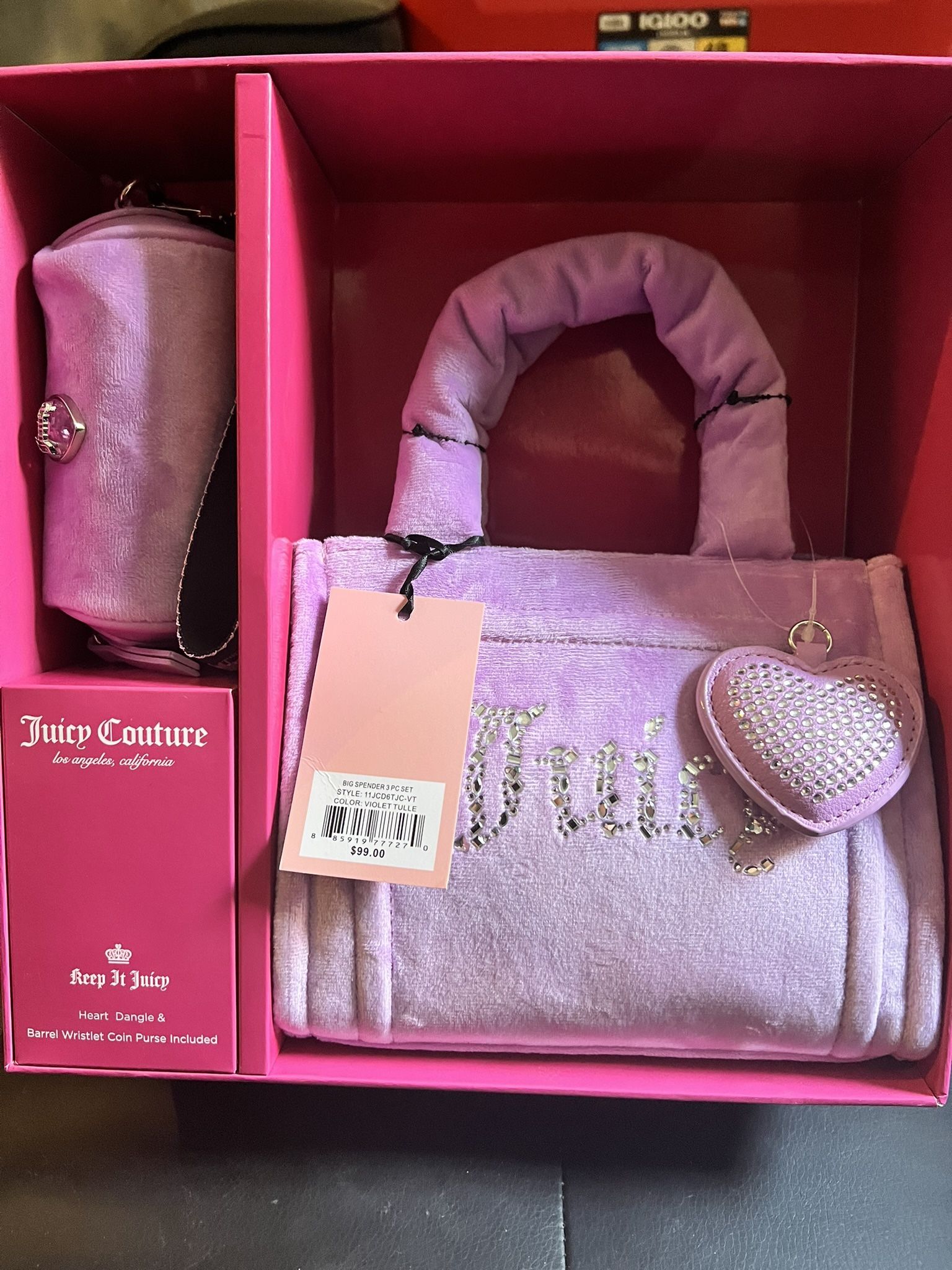 Juicy Couture Exclusive Mini Tote Big Spender 3 Piece Gift Box Set Violet Tulle
