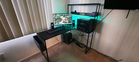 Black corner computer desk with led light