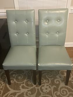 2 Mint Color Faux Leather Chairs 