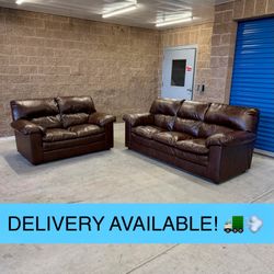 Like New Brown Leather Couch Sofa and Loveseat Set (DELIVERY AVAILABLE! 🚛💨)