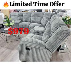 Corduroy Living Room Manual Reclining Sectional Sofa  196"W X 41"H