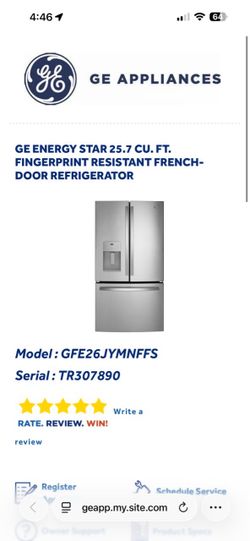 GE 26 Cu. Ft. French Door Refrigerator (GFE26JYMNFFS) - Clean & Excellent Condition