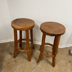 Elm Wood Stools - Pair - Made in France