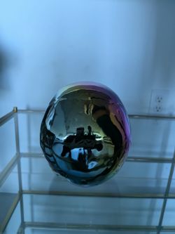 Iridescent Ceramic Skull Decor Sculpture — Green, Purple & Blue