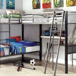 L-shaped Triple Twin Bunk Bed Frame W/Desk Brand New In Box 