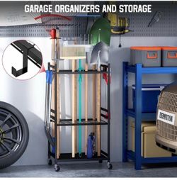 Garden Organizer With Wheels, Yard Tower Rack for Garage Storage, Up to 35 Long-